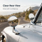 Mounted round chrome car rearview mirror on vintage vehicle