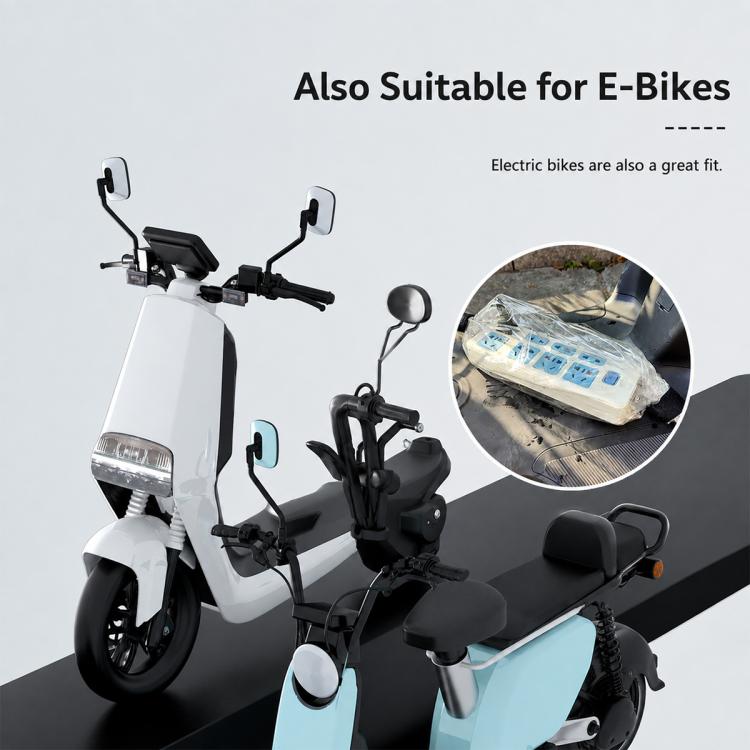 Transparent waterproof cover fitted on a power strip charger for e-bike use