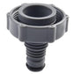 Gray pool hose adapter angled view with ribbed hose end and circular connector inlet