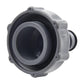 Gray pool hose adapter with large circular inlet and mounting tabs, ribbed hose end