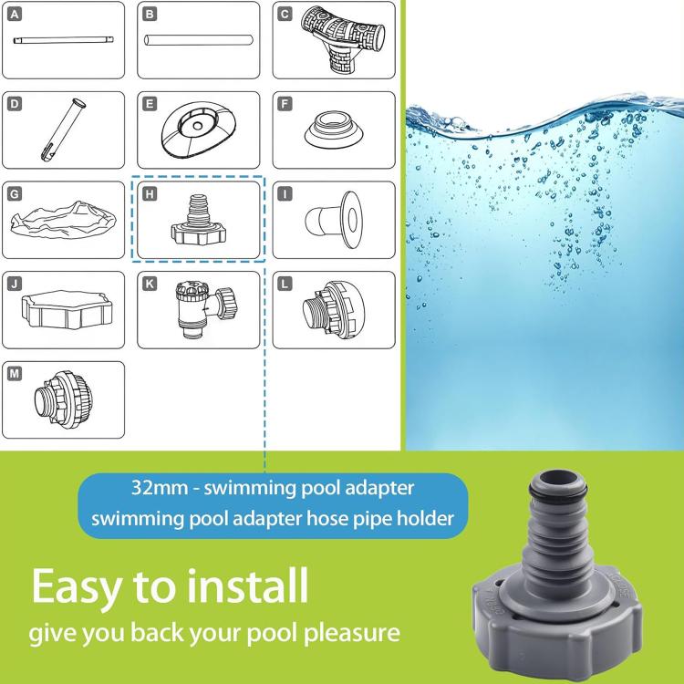 Pool hose adapter installation guide with labeled steps and connector parts