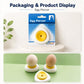 Egg piercer packaging and product display with yellow cap and eggs