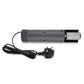 Gray handheld electric coconut scraper with serrated drum and power cord with 2-prong plug