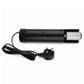 Black handheld electric coconut scraper with serrated drum and power cord with 2-prong plug