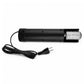Black handheld electric coconut scraper with serrated drum and power cord