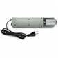 Green handheld electric coconut scraper with serrated drum and power cord with 2-prong plug