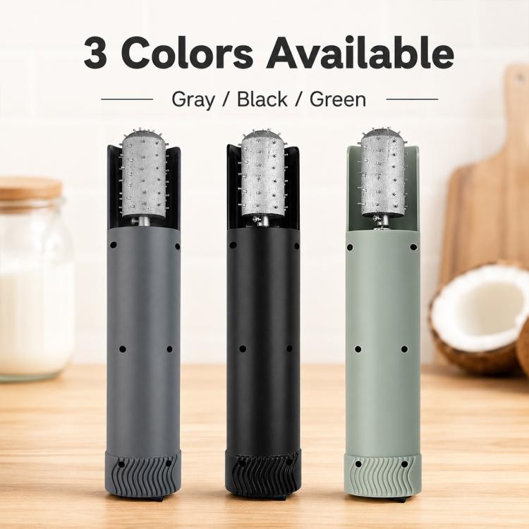 LsCook handheld electric coconut scraper in gray, black, and green with blade head