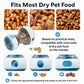 Blue transparent rolling treat-dispensing ball toy fitting dry pet food sizes