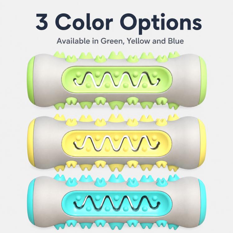 Color options dog chew teething stick set: green, yellow, and blue with nubs