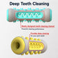 Teal and gray dog chew teething stick with deep cleaning channel and spiky nubs