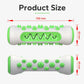 Green and gray dog chew toy with spiky nubs and ridged inner groove, size shown