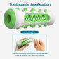 Dog teething stick toy close-up, white with green end cap and inner cleaning ridges