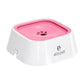 White pet water bowl with pink floating plate, paw icon, and els pet logo.