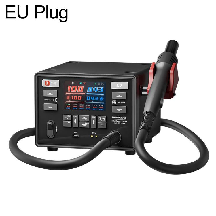 Curved hot air gun station with black control unit, EU plug, and curved nozzle