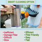 Handheld pool filter cleaning brush with blue bristle head and orange/black handle
