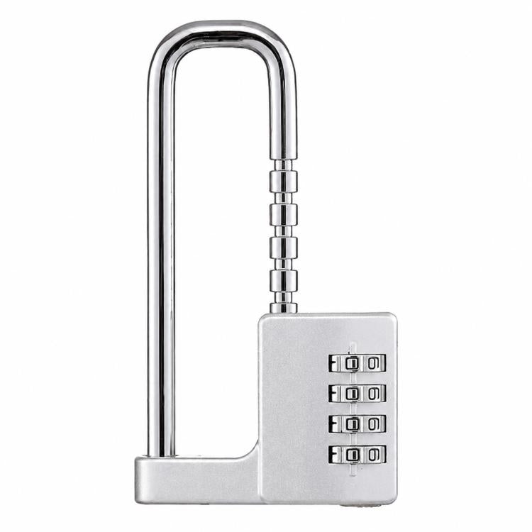 Chrome U-shackle combination lock with 4-number dial plate and telescoping linkage