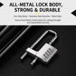 Metal combination lock with chrome U-shackle and 4-digit number dials on a compact body
