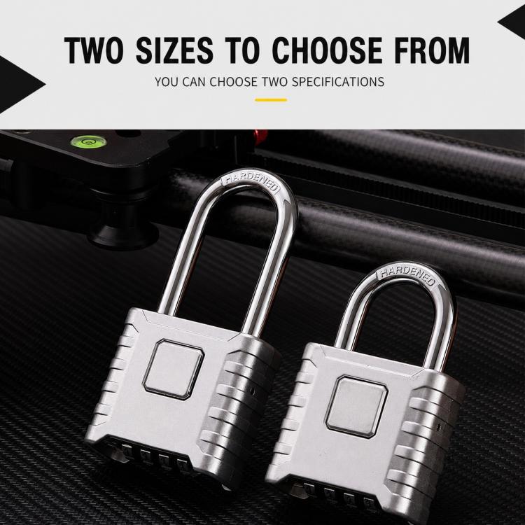 Two all-metal combination padlocks with silver bodies and short shackles, 4-digit dials