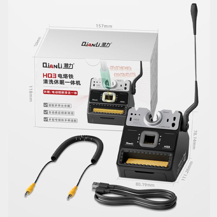 Soldering iron tip cleaning and sleep mode machine with stand, cables, and hoses
