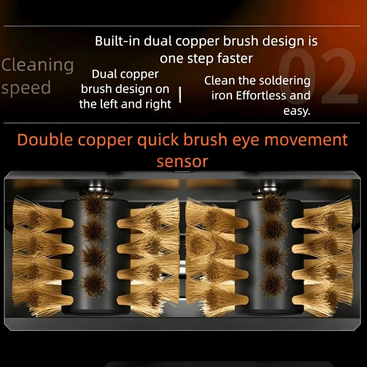Dual copper brush tray for soldering iron tip cleaning inside the station