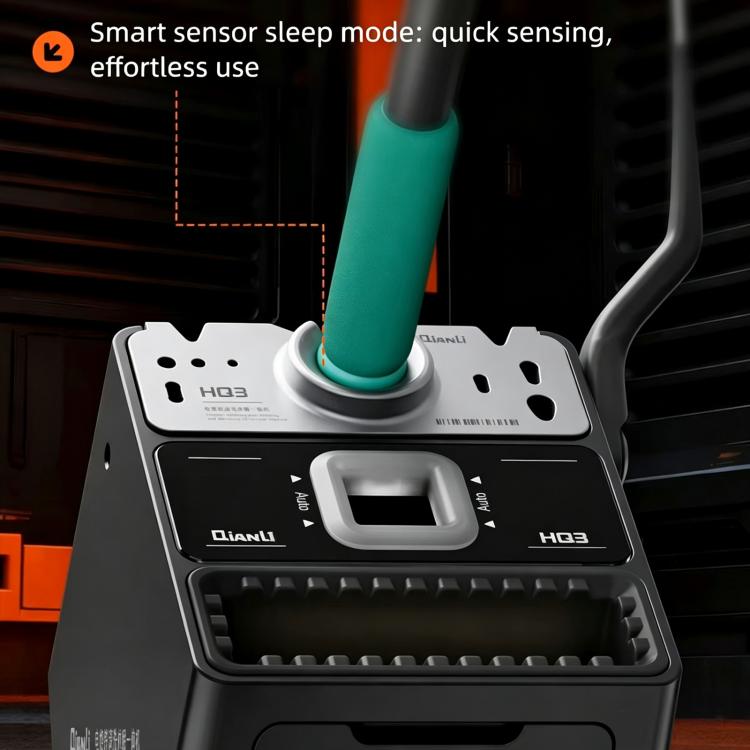 Soldering iron tip cleaner with sensor sleep slot and teal handle holder