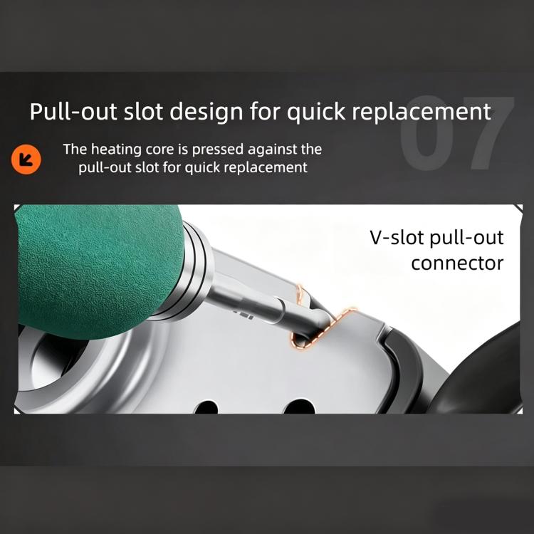 Soldering iron tip cleaner V-slot pull-out connector for quick replacement