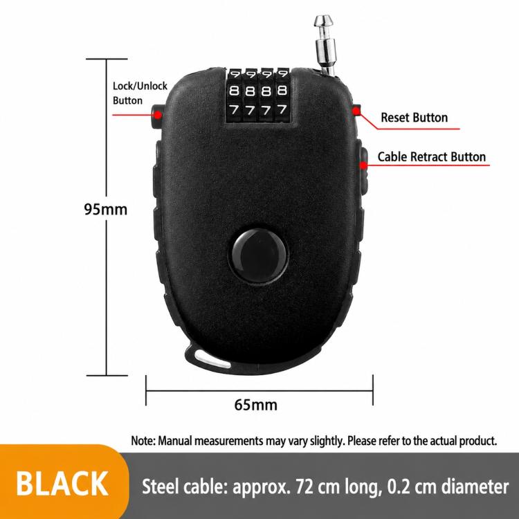 Black helmet lock front view with 4-digit keypad and side unlock/reset buttons