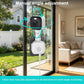 Manually adjustable security camera with front lens on white-and-black mount