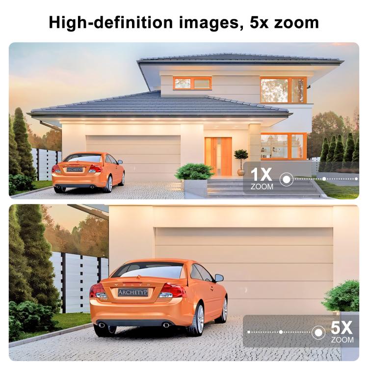 Home monitoring view with security camera zoomed on a driveway and car