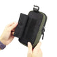 Dark green nylon phone bag with black front organizer pocket and zip closure