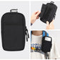 Black nylon portable phone bag with shoulder strap, zip closure, and top carrying handle