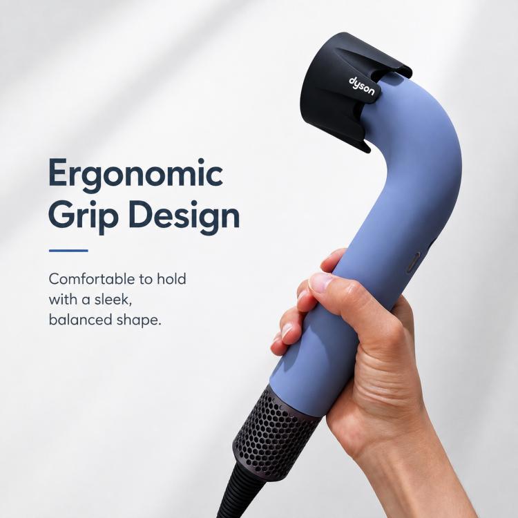 Blue silicone shockproof hair dryer protective case with ergonomic grip and open nozzle