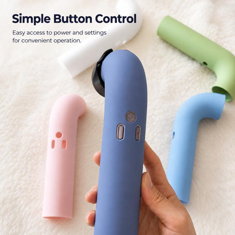 Blue silicone hair dryer case with exposed control buttons and shockproof grip