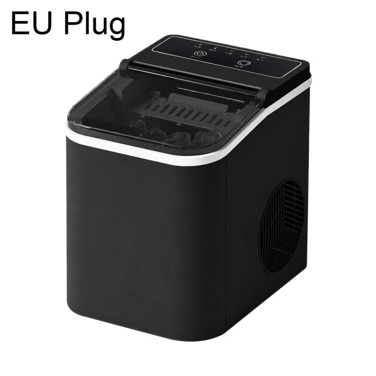 Portable bullet ice maker with EU plug, black countertop unit and open ice bin lid