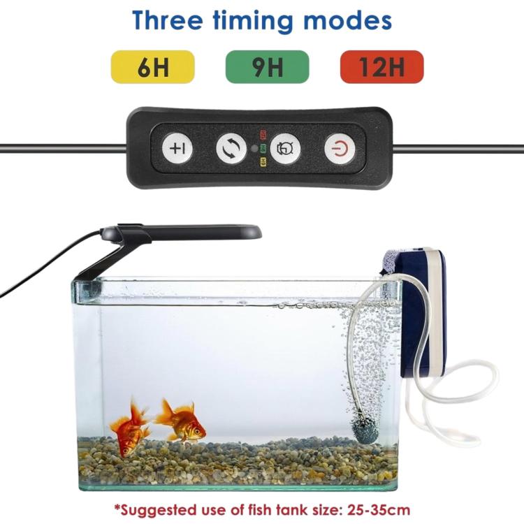 Clip-on aquarium light control panel with timer buttons and three timing modes