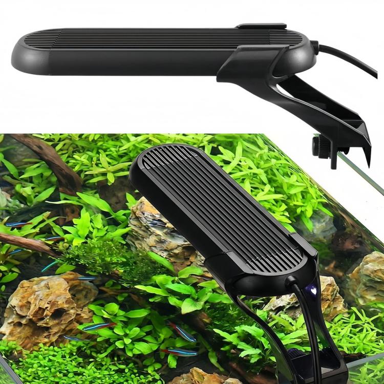 Clip-on aquarium LED light with clamp, black light bar and ridged heat-sink