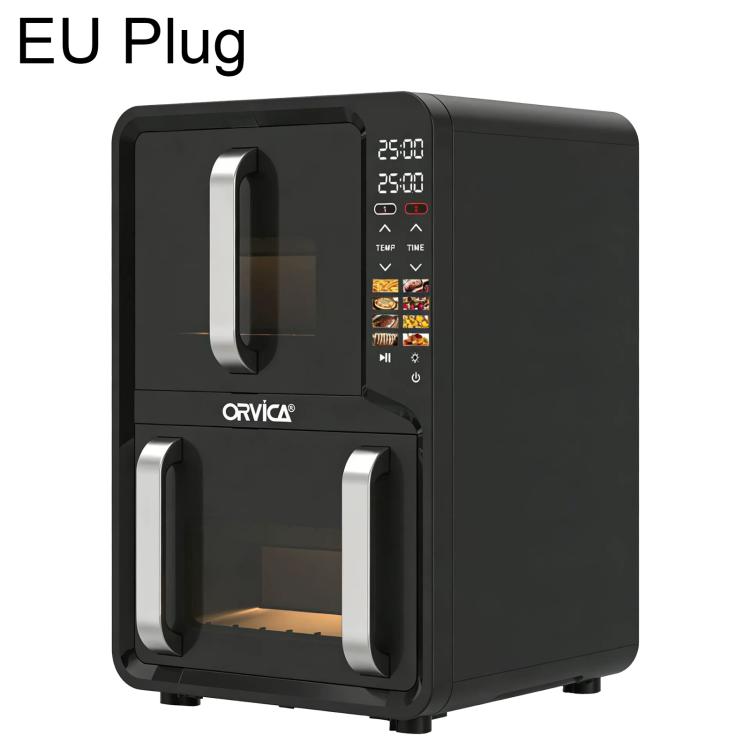 ORVICA double-drawer air fryer with EU plug, black body, digital touch control panel