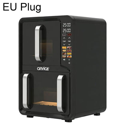 ORVICA double-drawer air fryer with EU plug, black body, digital touch control panel