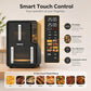 Double-drawer air fryer with smart touch control display and preset menu panel