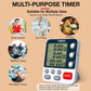 Three-channel countdown kitchen timer with three LCD timers, side dials, and red start/stop