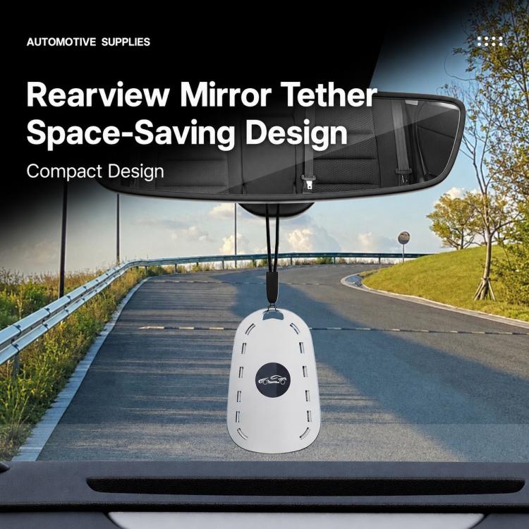 Hanging windshield wiper rubber restorer tool in a car, with black lanyard