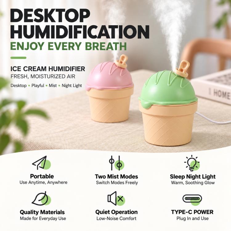 Ice-cream shape mini desktop humidifier set with pink and green units