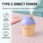 Ice-cream mini humidifier with Type-C cable connected and purple lid