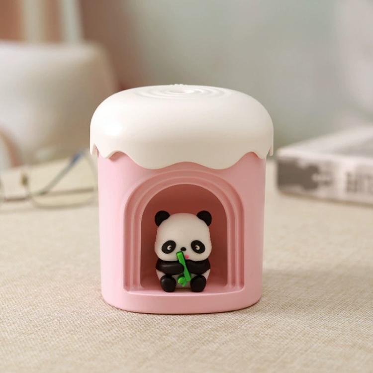 Pink mini night light humidifier with panda face in front window