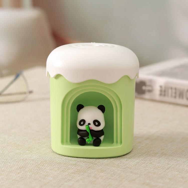 Green mini night light humidifier with panda face in front window