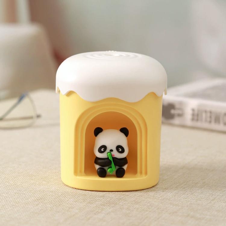 Yellow mini night light humidifier with panda face in front window