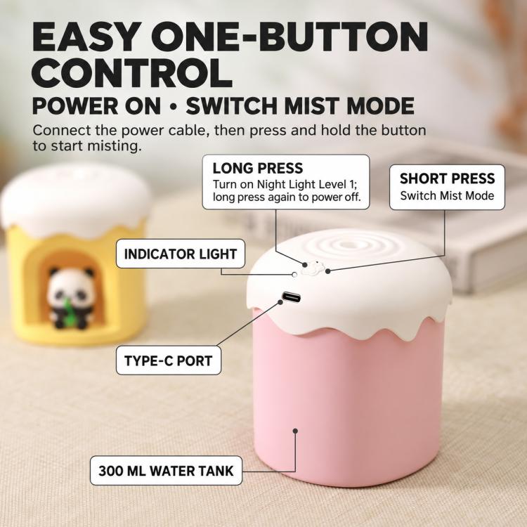 Pink and purple mini desktop night light humidifier with angel night light and Type-C port
