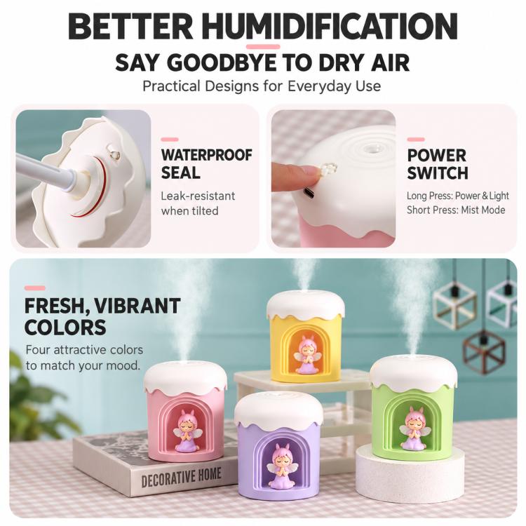 Pastel mini desktop night light humidifiers with glowing panda/angel style night lights