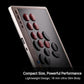 Compact arcade controller angled view with red and black oval buttons on gray panel