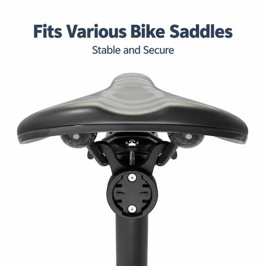 Radar tail light bracket attached under black bike saddle with circular mounting base